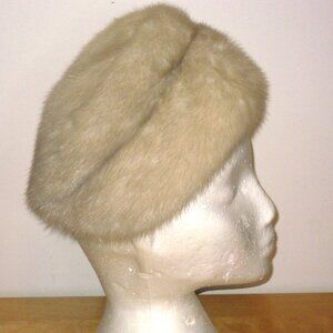 1960'S Vintage Genuine Real WHITE Fur Hat Mink Sz Small Hurtig Furriers